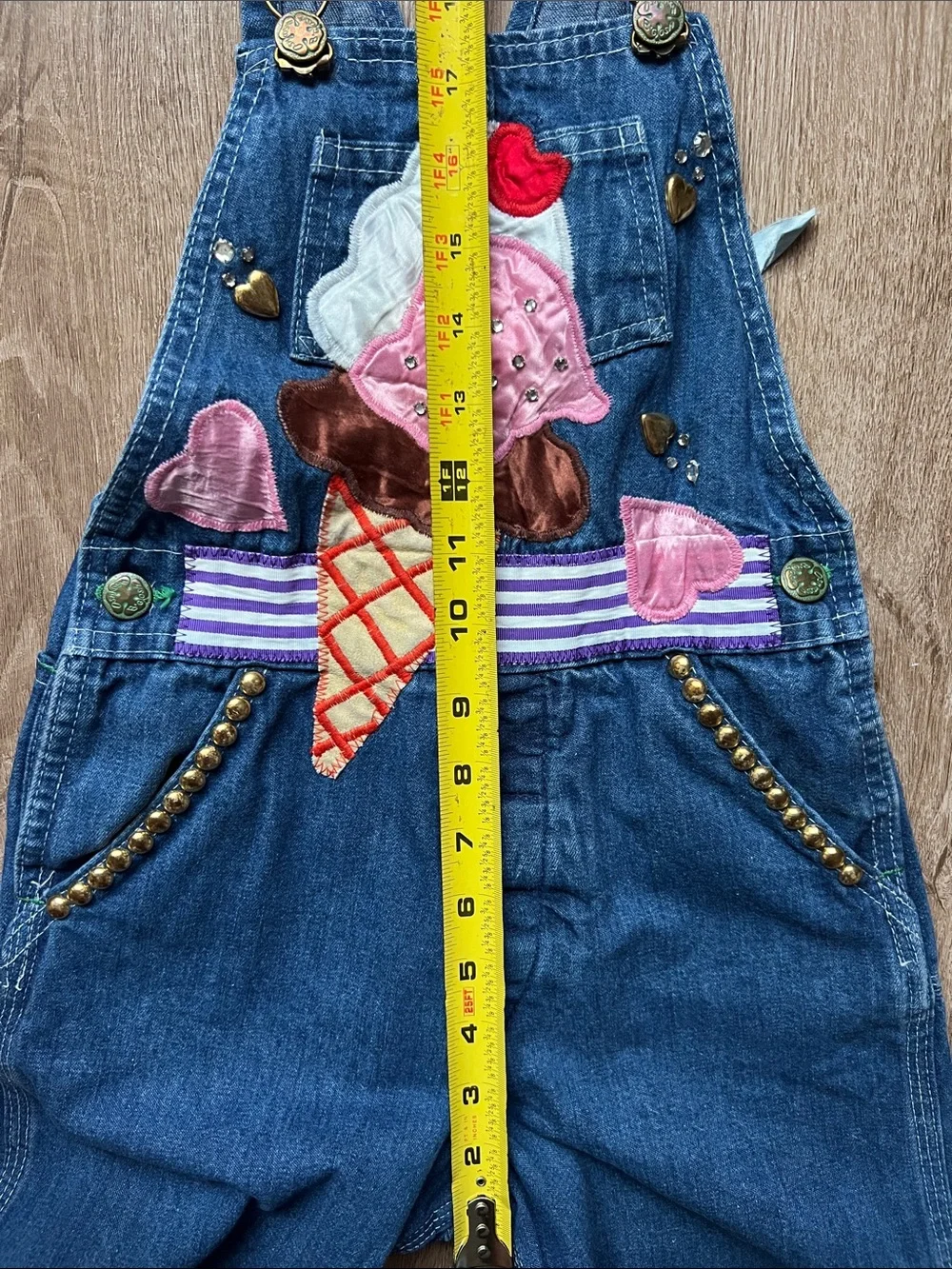 Vintage OshKosh B’gosh Girls Whimsical Studded Ice Cream Denim Overalls